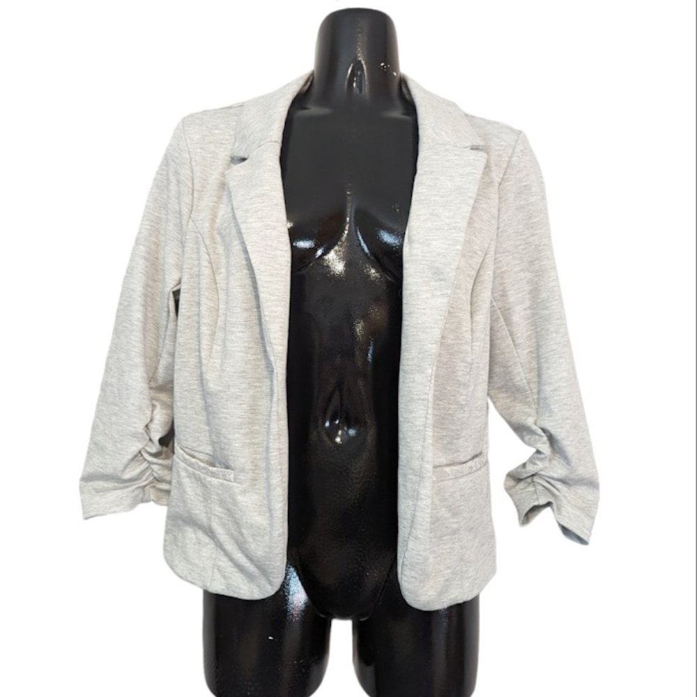 Light Gray Comfy Blazer - Candie's Size Medium - Lace Accents - Gathered Sleeves